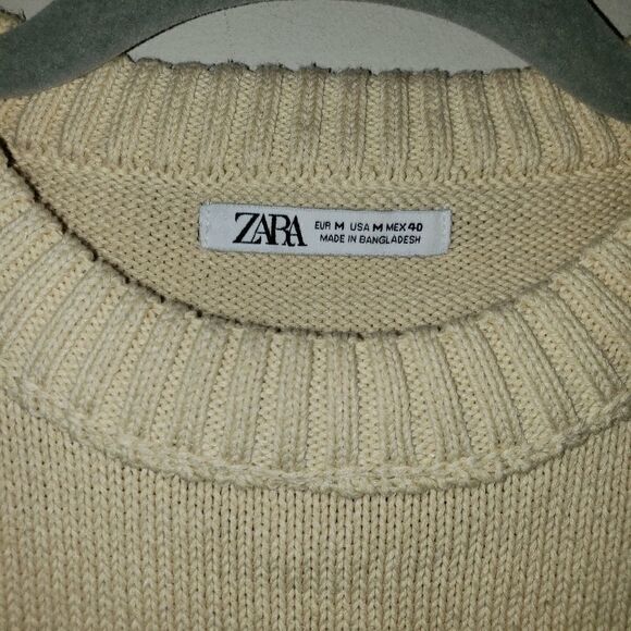 ZARA HEAVY KNIT CREAM IVORY CREW NECK SWEATER SIZE MEDIUM - Picture 2 of 5